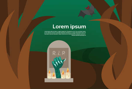 Hand Growing From Grave Happy Halloween Banner.のイラスト素材