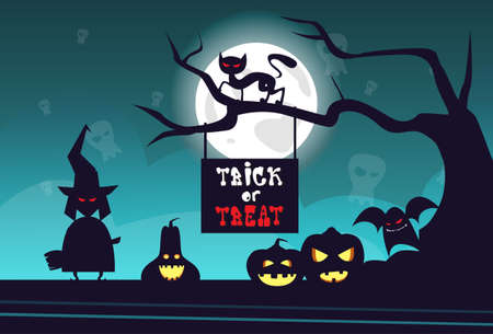 Happy Halloween Banner Trick Or Treat Concept Holiday Greeting Card.のイラスト素材