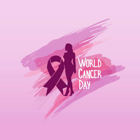 World Cancer Day Breast Disease Awareness Prevention Poster Greeting Card Flat Vector Illustrationのイラスト素材