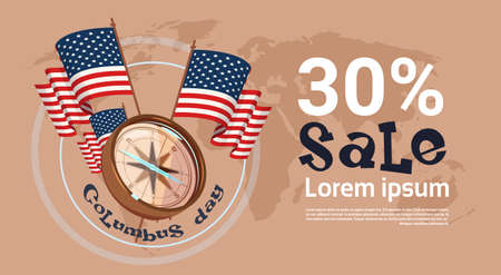 Happy Columbus Day Seasonal Holiday Sale Shopping Discount America Discover Poster Greeting Card Flat Vector Illustrationのイラスト素材