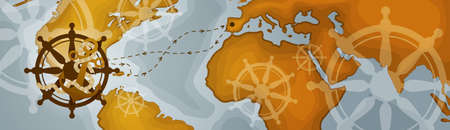 World Map Horizontal Banner Retro Vintage Style Of Continents Vector Illustrationのイラスト素材