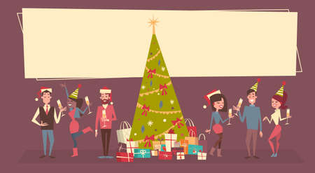 People celebrate Merry Christmas and Happy New Year vector illustration.のイラスト素材