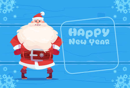 Santa Claus On Happy New Year Greeting Card Christmas Holiday Concept Flat Vector Illustrationのイラスト素材