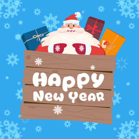 Santa Claus On Happy New Year Greeting Card Merry Christmas Holiday Concept Flat Vector Illustrationのイラスト素材