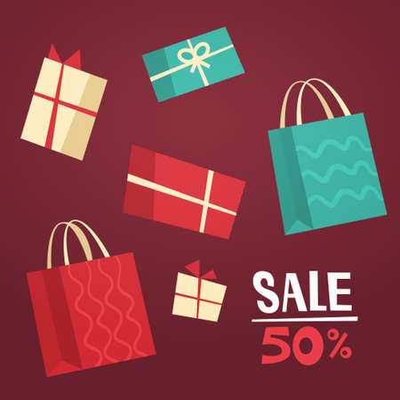 Sale Discount Different Gift Boxes Collection Presents Promotion Holiday Shopping Concept Flat Vector Illustrationのイラスト素材