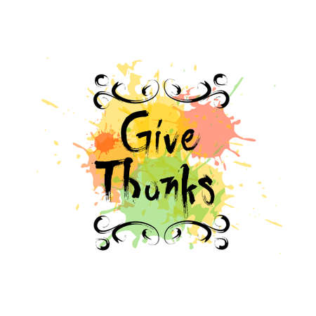 Thank You, Happy Thanksgiving Day; Autumn Traditional Holiday Greeting Card, Flat Style Illustrationのイラスト素材