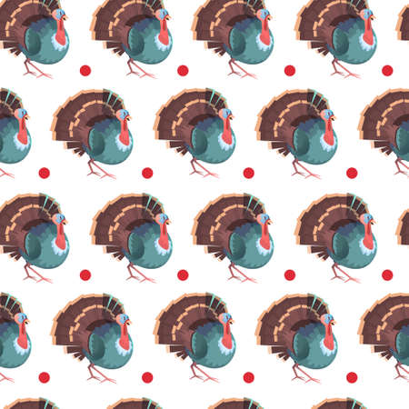 Autumn Seamless Pattern  With Turkey Flat Vector Illustrationのイラスト素材