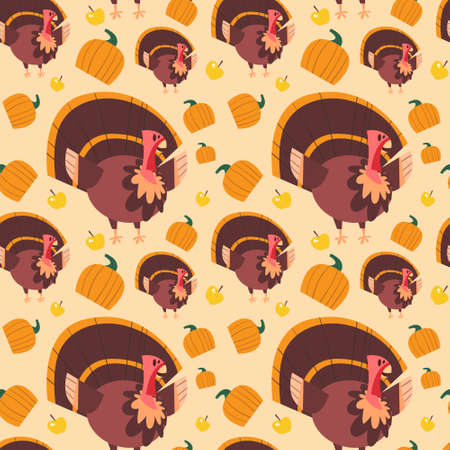 Happy Thanksgiving Day Concept, Traditional Holiday Ornament With Turkey Flat Vector Illustrationのイラスト素材