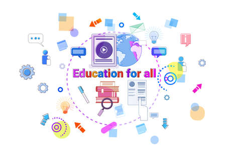 Education For All Banner Study Online Elearning Concept Vector Illustrationのイラスト素材
