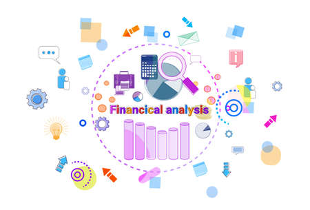 Financial Analysis Banner Data Study Graph With Magnifier Calculator Concept Vector Illustrationのイラスト素材