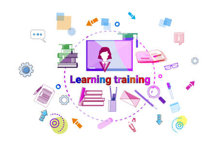 Learning Training Courses Banner Online Education Elearning Concept Vector Illustrationのイラスト素材