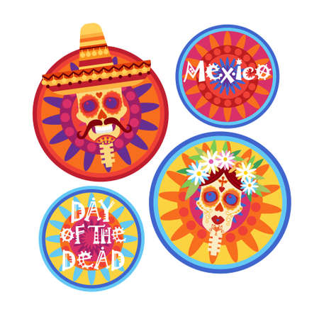 Day Of dead, traditional Mexican Halloween holiday party decoration banner invitation vector illustration.のイラスト素材