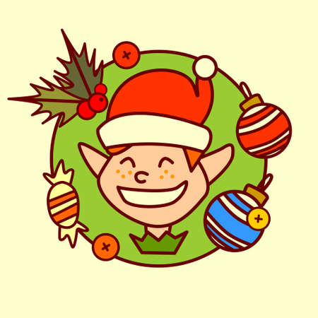 Elf Icon Merry Christmas And Happy New Year Concept Winter Holidays Hand Drawn Collection Vector Illustrationのイラスト素材