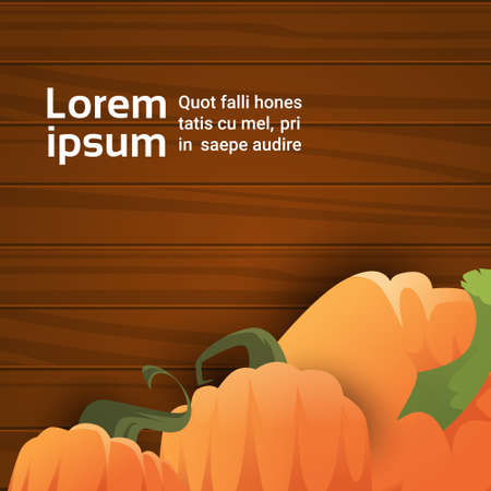 Pumpkin Over Wooden Texture Autumn Banner With Copy Space Vector Illustrationのイラスト素材