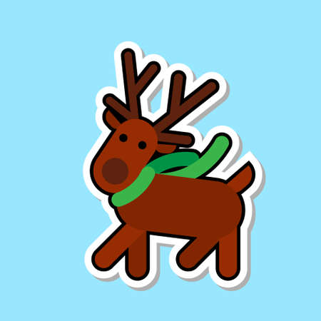 Santa Claus' Reindeer Icon Isolated Cute Christmas Sticker Concept Vector Illustrationのイラスト素材