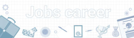 Jobs Career Word On Squared Background Horizontal Banner Personal Development Concept Vector Illustrationのイラスト素材