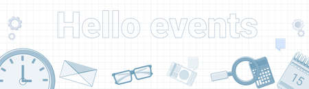 Hello Events Word On Squared Background Horizontal Banner Business Time Schedule Concept Vector Illustrationのイラスト素材