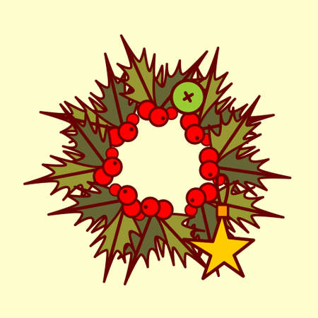 Christmas Wreath Icon Garland Hand Drawn Holiday Decoration Concept Vector Illustrationのイラスト素材
