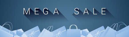Mega Sale Poster With Shopping Bags On Background Black Friday Holiday Discounts Banner Concept Vector Illustrationのイラスト素材