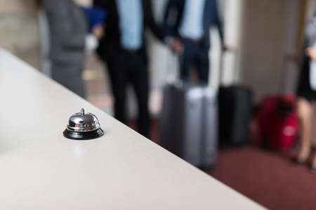 Desk With Bell Modern Luxury Hotel Reception Counter Regstration Workplaceの写真素材