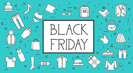 Black Friday Sale Banner Background With Thin Line Clothes Pattern Vector Illustrationのイラスト素材