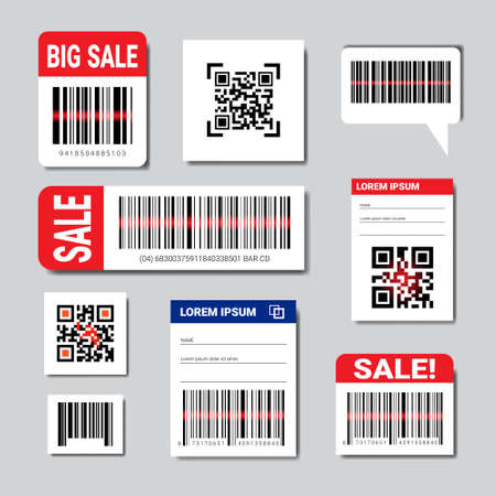 Set Of Bar And Qr Codes Stickers With Sale Text And Copy Space Scanning Icons Collection Vector Illustrationのイラスト素材