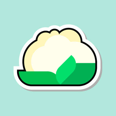 Cauliflower Sticker On Blue Background Colorful Vegetable Icon Vector Illustrationのイラスト素材