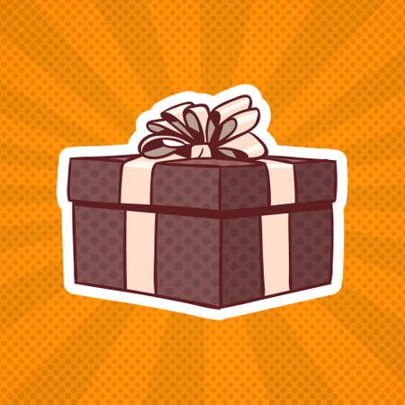 Gift Box Pop Art Retro Style Of Realistic Present With Ribbon And Bow On Dots Background Vector Illustrationのイラスト素材