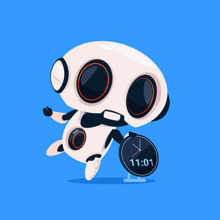 Cute robot holding a clock.のイラスト素材