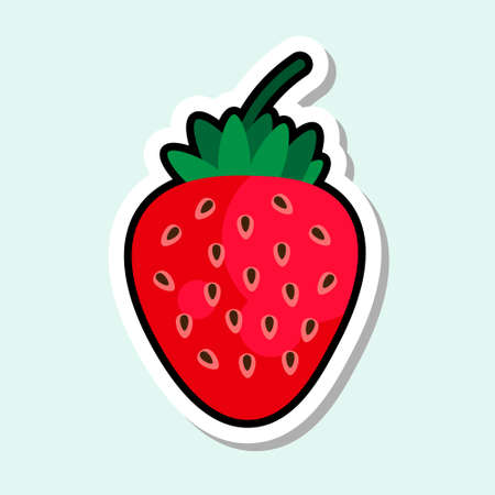 Strawberry Sticker On Blue Background Colorful Fruit Icon Vector Illustrationの写真素材