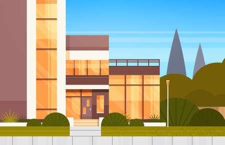 Entrance Door To Modern House Luxury Villa Building Flat Vector Illustrationのイラスト素材