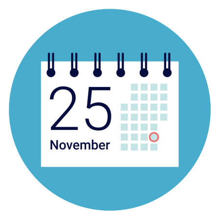 Calender Icon On Round Blue Background Flat Vector Illustrationのイラスト素材