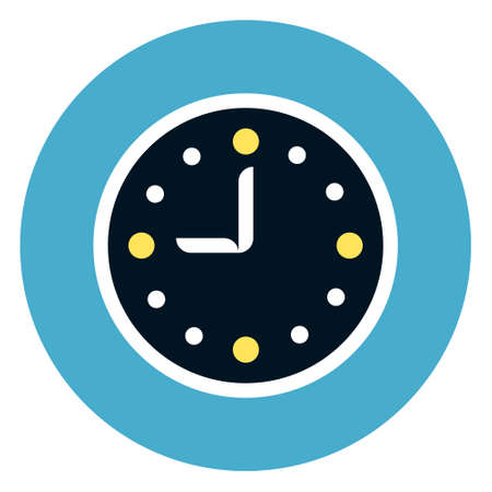 Clock Icon On Round Blue Background Flat Vector Illustration