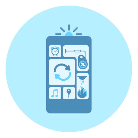 Cell Smart Phone Icon With Applications Interface On Blue Background Vector Illustrationのイラスト素材