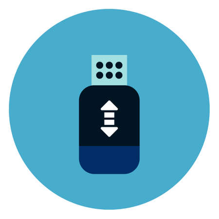 Flash card icon on round blue background, flat vector illustration.のイラスト素材