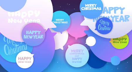 Merry Christmas And Happy New Year Greeting Messages On Chat Bubble Background Winter Holiday Poster...