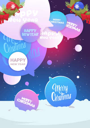 Set of chat bubbles with winter holiday background flat vector illustration.のイラスト素材