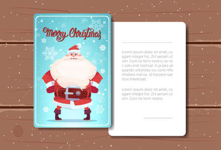Merry Christmas Card Design With Santa Claus Image And Space Font, Text Over Wooden Texture Background, Vector Illustrationのイラスト素材