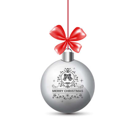 Silver Christmas Ball With Red Ribbon.のイラスト素材