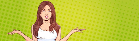 Shocked Woman Portrait Attractive Female Retro Style Background Colorful Pop Art Banner With Copy Space Vector Illustrationのイラスト素材