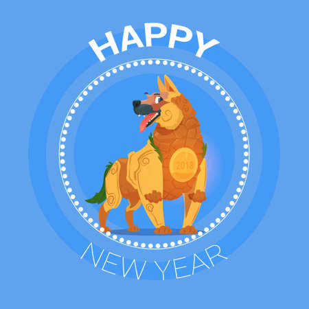 Happy New Year Dog Icon Asian Calendar Concept 2018 Symbol Flat Vector Illustraionのイラスト素材