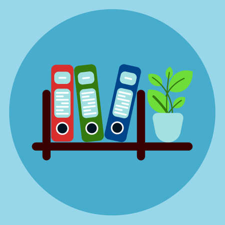 Shelf With File Folders And Plant Icon Flat Vector Illustrationのイラスト素材