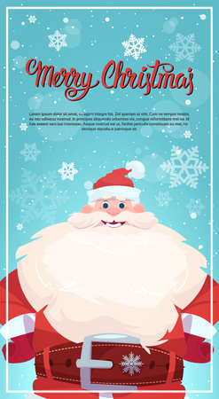 Happy Winter Holidays Poster With Santa Claus, Merry Christmas Concept Flat Vector Illustrationのイラスト素材