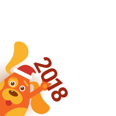 Dog In Santa Hat Hold 2018 Sign Over White Background With Copy Space Vector Illustrationのイラスト素材