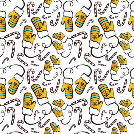 Winter Seamless Pattern With Christmas Symbols On White Background Holiday Ornament Vector Illustrationのイラスト素材