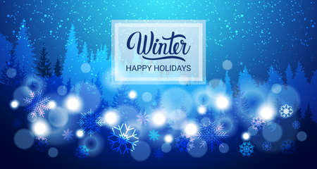 Happy Holidays Background Design Bokeh Snowflakes Over Winter Forest Christmas And New Year Poster Vector Illustrationのイラスト素材