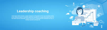 Leadership Coaching Web Horizontal Banner With Copy Space On Blue Background Vector Illustrationのイラスト素材