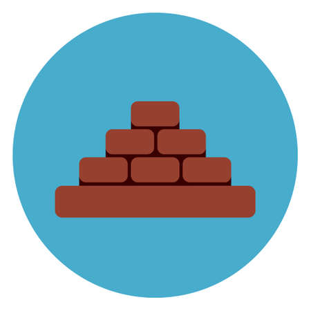 Heap Of Brick Blocks Icon Web Button On Round Blue Background Flat Vector Illustrationのイラスト素材