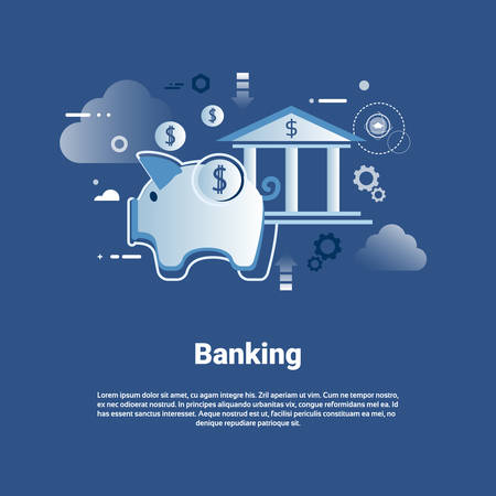 Banking Template Web Banner With Copy Space Money Savings Concept Flat Vector Illustrationのイラスト素材