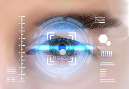 Eye Retina Scanning Recognition System Biometric Identification Technology Access Control Concept Vector Illustrationのイラスト素材